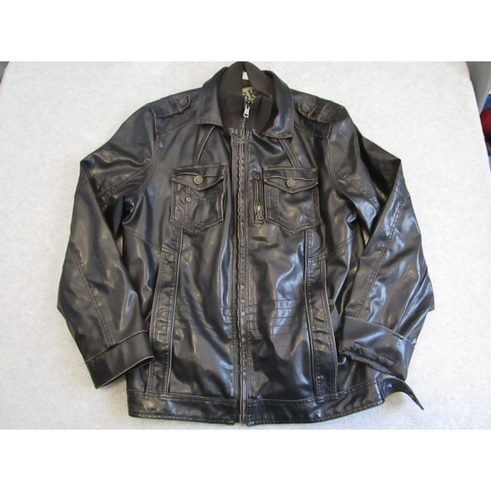 BKE Jacket Mens Extra‎ Large Black Faux Leather Slim Fit Moto Coat Full Zip